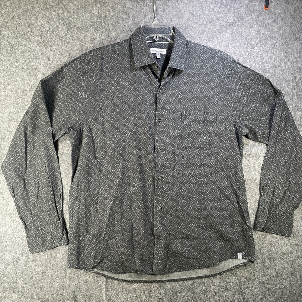 Peter Millar Shirt Mens Large Geometric Pattern Button Down Long Sleeve Casual
